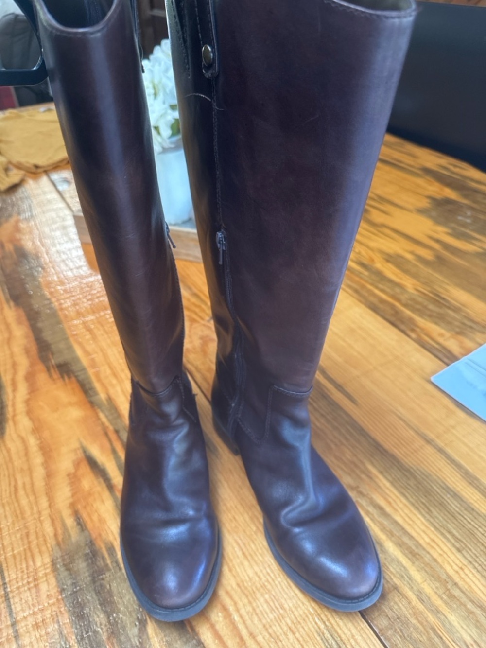INC International Concepts Tall Riding Boots Brown Leather Wide Calf Size 9.5M